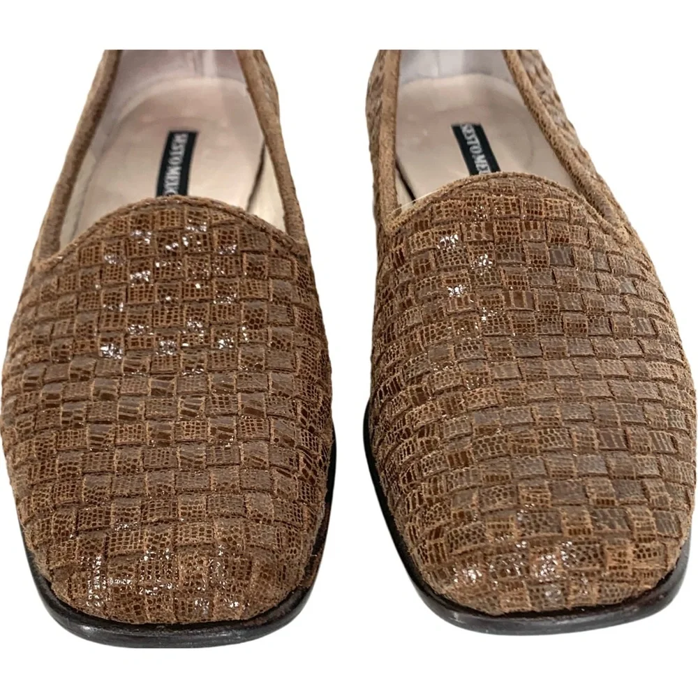 Sesto Meucci Loafers Women's Shoes 7 M Shoes Brown Woven Leather Italy